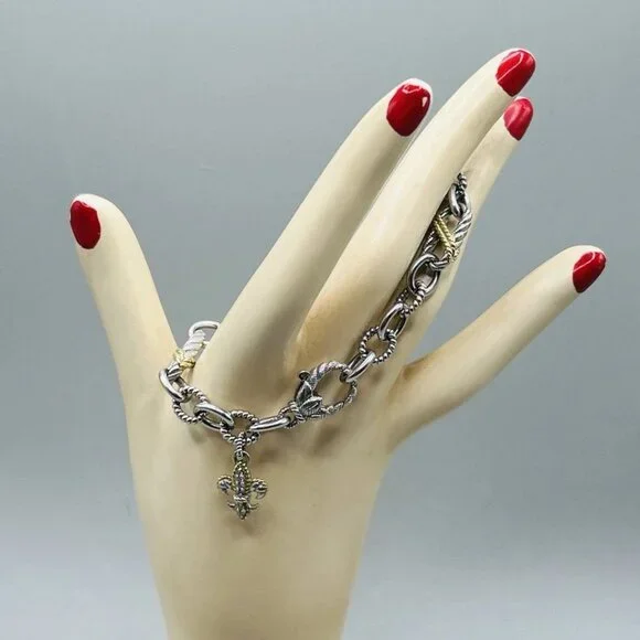 Judith Ripka FLEUR DE LIS Bracelet Sterling Silver & 14k Gold - Picture 6 of 8